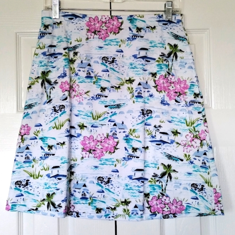 J.Jill Tropical Island Beach Hawaii Print Skirt Size XS pull on elastic NWT